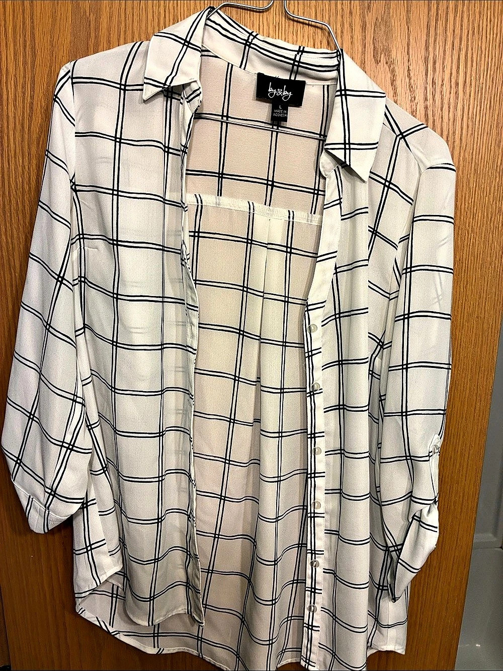 by&by Plaid Button Down White & Black Size Large Like New